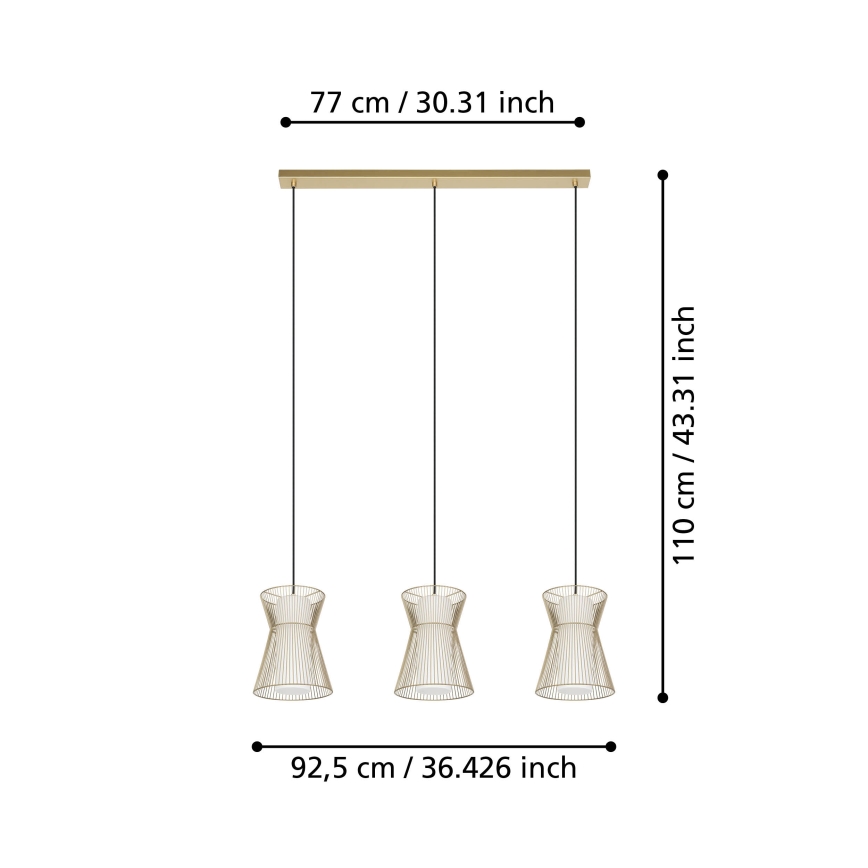 Eglo - Luster na lanku 3xE27/40W/230V zlatá