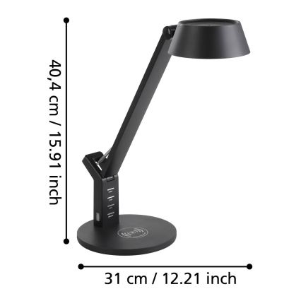 Eglo 99832 - LED stmievateľná dotyková stolná lampa s bezdrôtovým nabíjaním BANDERALO LED/4,8W/230V čierna