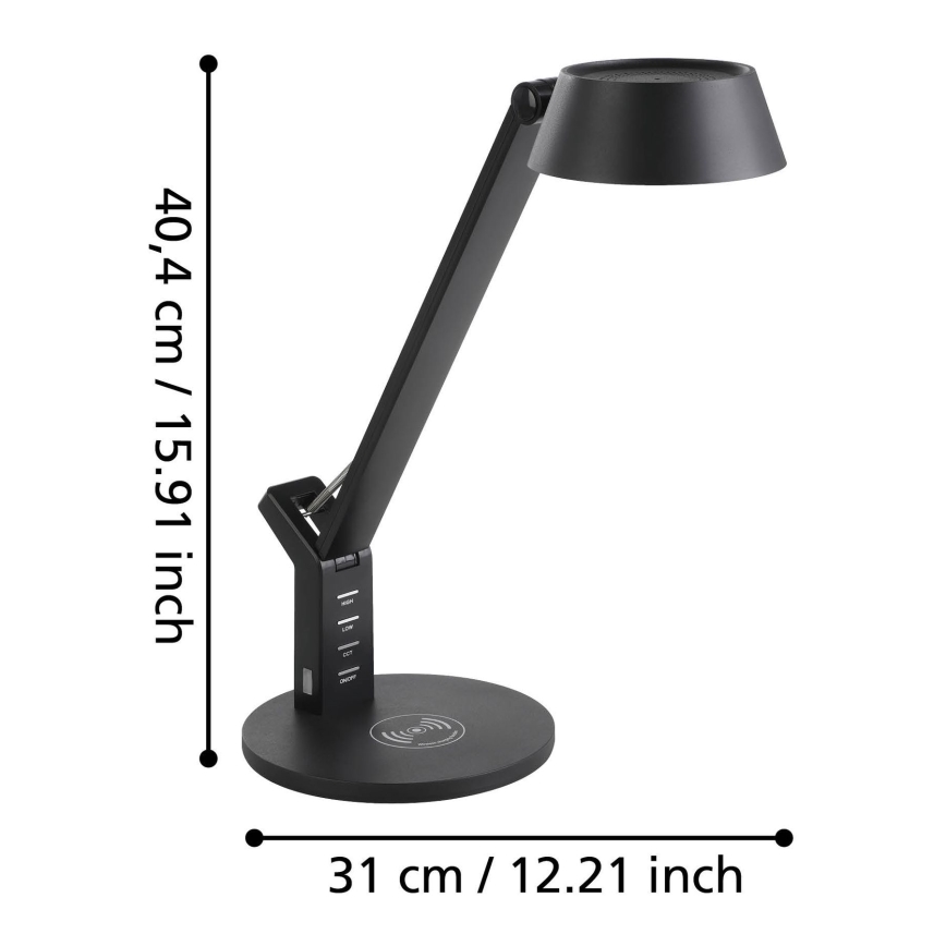 Eglo 99832 - LED stmievateľná dotyková stolná lampa s bezdrôtovým nabíjaním BANDERALO LED/4,8W/230V čierna