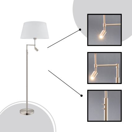 Eglo/Edi Light - LED Stojacia lampa SANTANDER 1xE27/11W/230V + LED/2,3W matný chróm