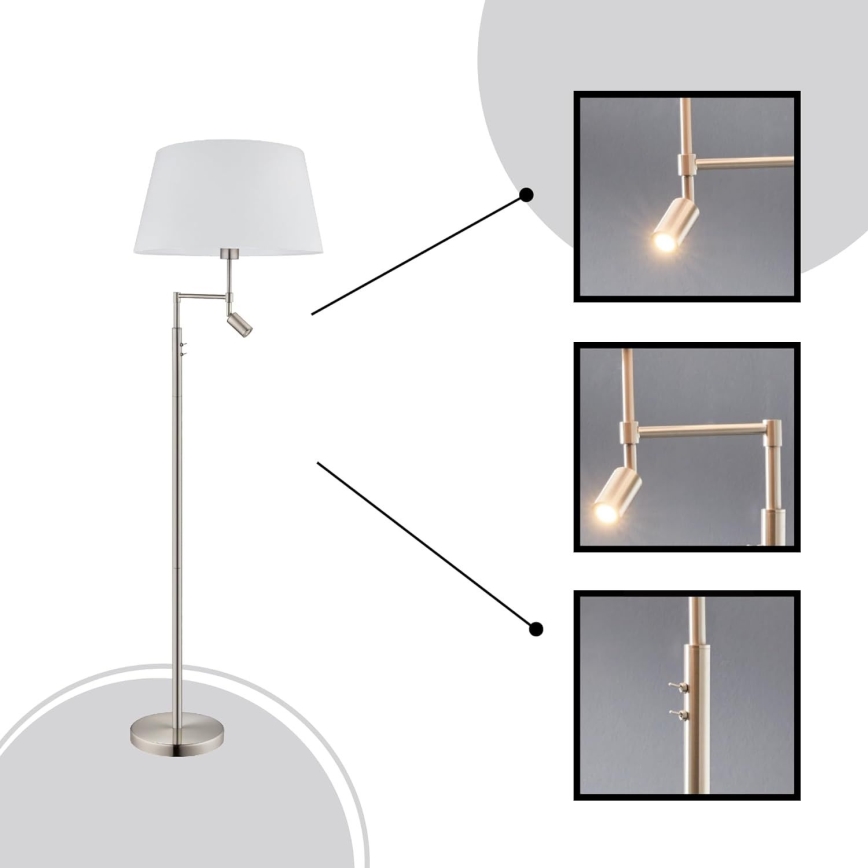 Eglo/Edi Light - LED Stojacia lampa SANTANDER 1xE27/11W/230V + LED/2,3W matný chróm