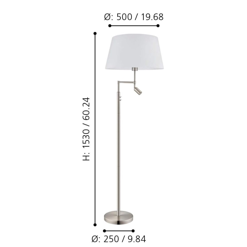 Eglo/Edi Light - LED Stojacia lampa SANTANDER 1xE27/11W/230V + LED/2,3W matný chróm