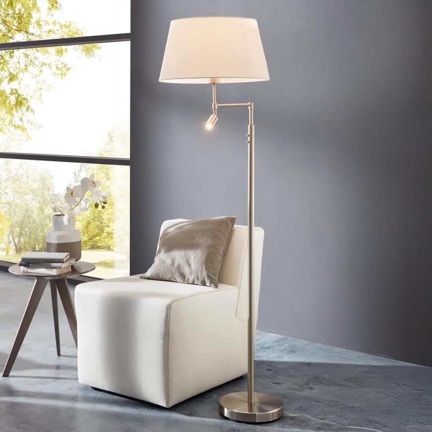 Eglo/Edi Light - LED Stojacia lampa SANTANDER 1xE27/11W/230V + LED/2,3W matný chróm