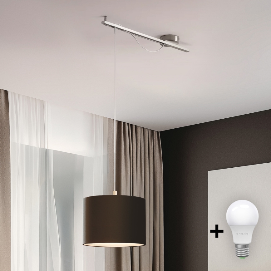 Eglo - LED  Luster na lanku CALCENA 1xE27/60W/230V chróm/hnedá