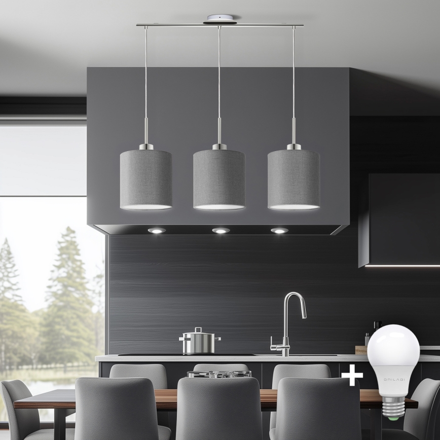 Eglo - LED  Luster na lanku TUNJA 3xE27/60W/230V šedá