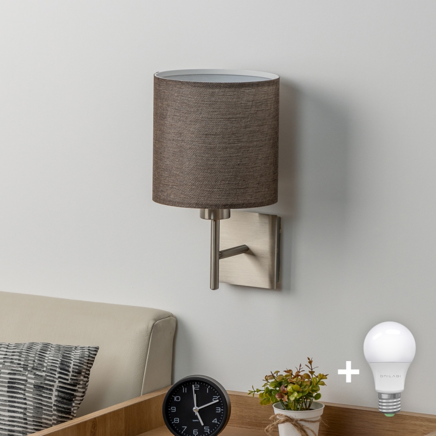 Eglo - LED  Nástenné svietidlo TUNJA 1xE27/60W/230V matný chróm/hnedá