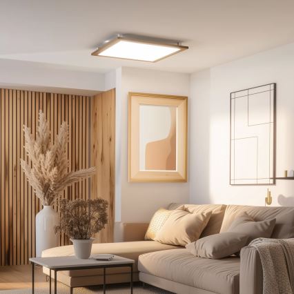 Eglo - LED RGB Stmievateľný prisadený panel SALOBRENA-C WOOD LED/30,5W/230V 2700-6500K 64x64 cm hnedá + diaľkové ovládanie