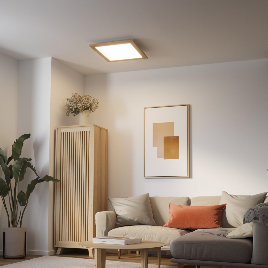 Eglo - LED Stmievateľný prisadený panel POZZALLO WOOD LED/21W/230V 2700-6500K 49,5x49,5 cm hnedá + diaľkové ovládanie