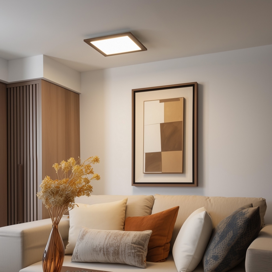 Eglo - LED Stmievateľný prisadený panel POZZALLO WOOD LED/21W/230V 2700-6500K 49,5x49,5 cm hnedá + diaľkové ovládanie