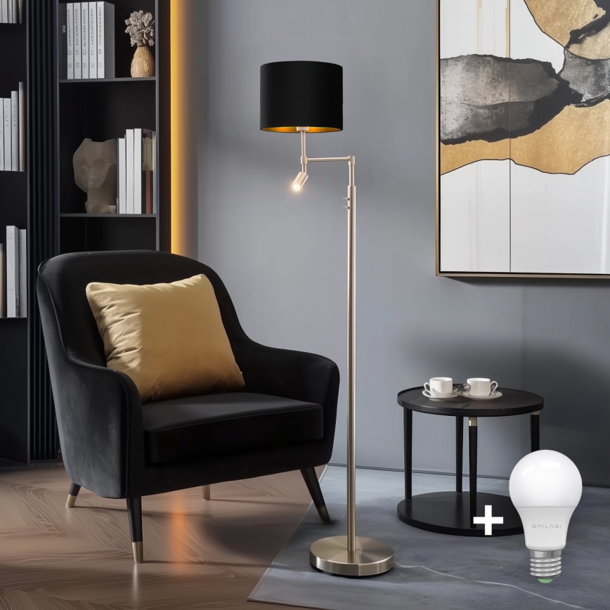 Eglo - LED Stojacia lampa TUNJA 1xE27/60W/230V + LED/2,1W pr. 30 cm matný chróm/čierna