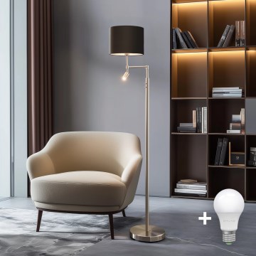 Eglo - LED Stojacia lampa TUNJA 1xE27/60W/230V + LED/2,1W pr. 30 cm matný chróm/hnedá