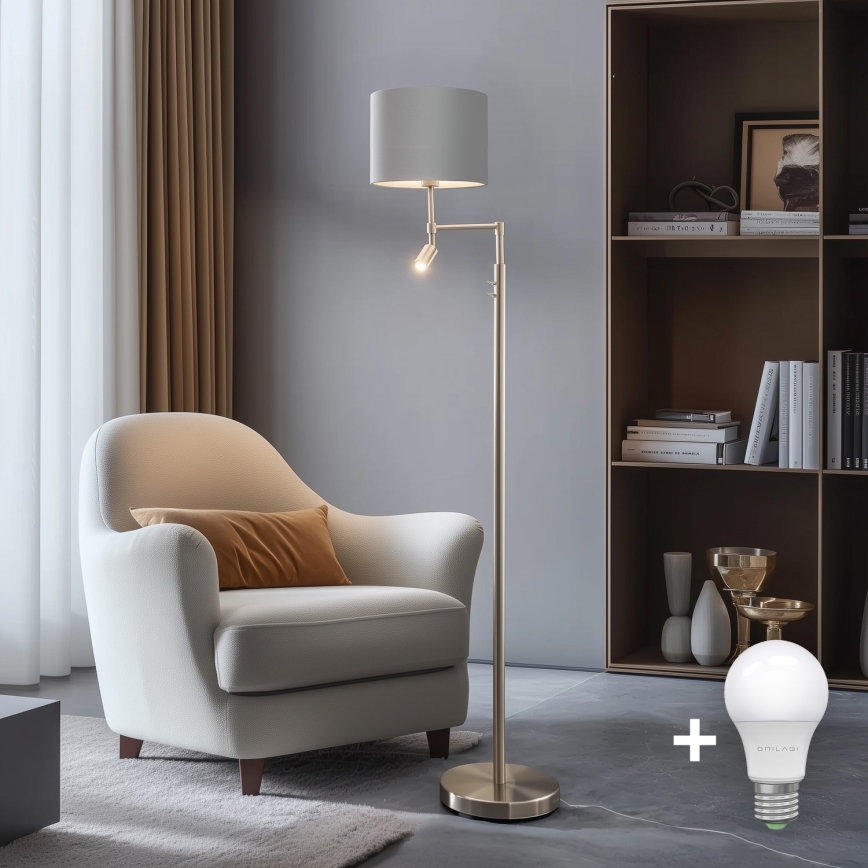 Eglo - LED Stojacia lampa TUNJA 1xE27/60W/230V + LED/2,1W pr. 30 cm matný chróm/šedá