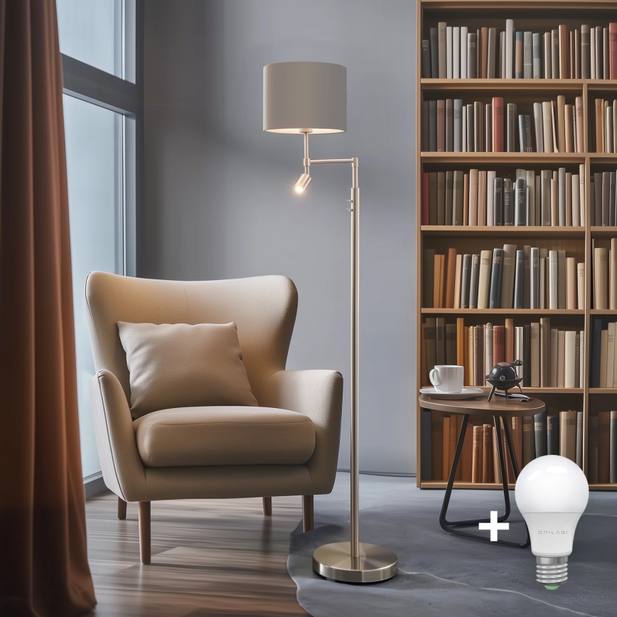 Eglo - LED Stojacia lampa TUNJA 1xE27/60W/230V + LED/2,1W pr. 30 cm matný chróm/taupe