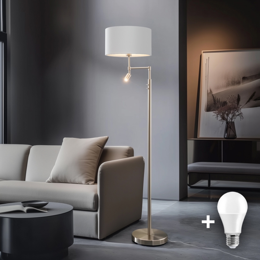 Eglo - LED Stojacia lampa TUNJA 1xE27/60W/230V + LED/2,1W pr. 38 cm matný chróm/biela