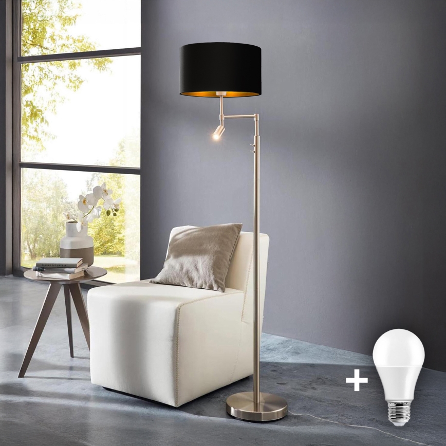Eglo - LED Stojacia lampa TUNJA 1xE27/60W/230V + LED/2,1W pr. 38 cm matný chróm/čierna