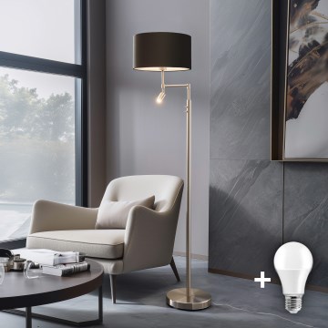 Eglo - LED Stojacia lampa TUNJA 1xE27/60W/230V + LED/2,1W pr. 38 cm matný chróm/hnedá