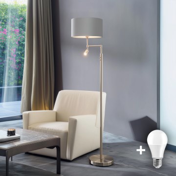Eglo - LED Stojacia lampa TUNJA 1xE27/60W/230V + LED/2,1W pr. 38 cm matný chróm/šedá