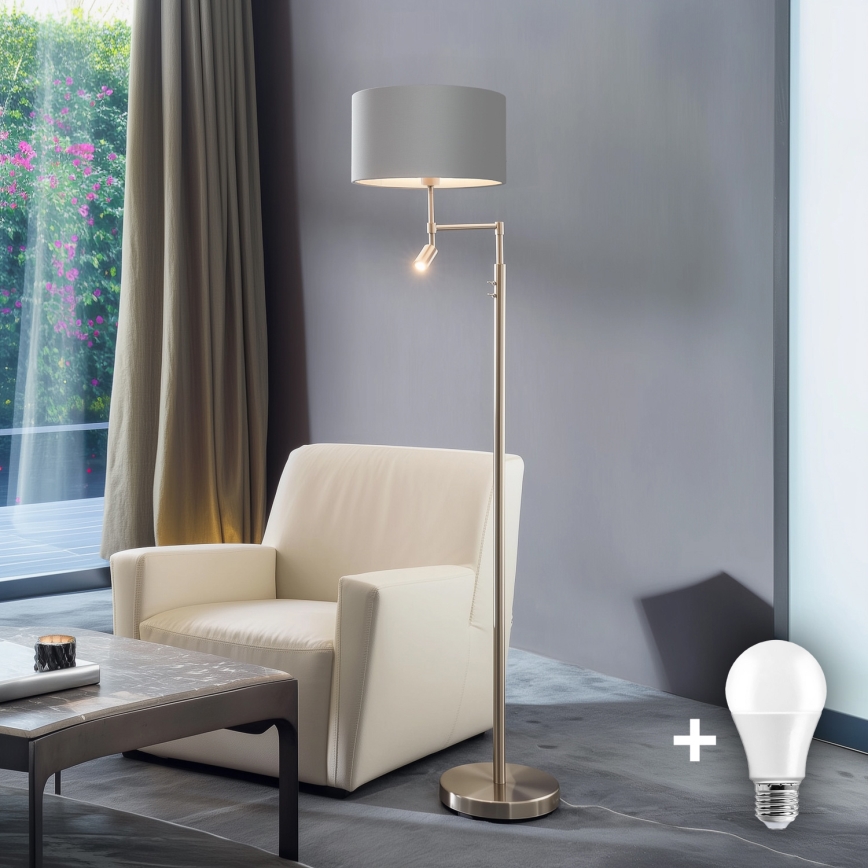 Eglo - LED Stojacia lampa TUNJA 1xE27/60W/230V + LED/2,1W pr. 38 cm matný chróm/šedá