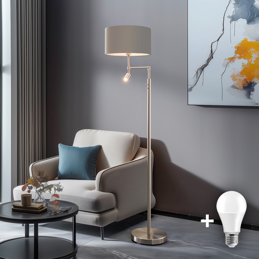 Eglo - LED Stojacia lampa TUNJA 1xE27/60W/230V + LED/2,1W pr. 38 cm matný chróm/taupe