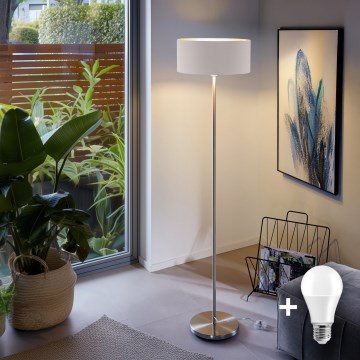 Eglo - LED  Stojacia lampa TUNJA 1xE27/60W/230V matný chróm/biela