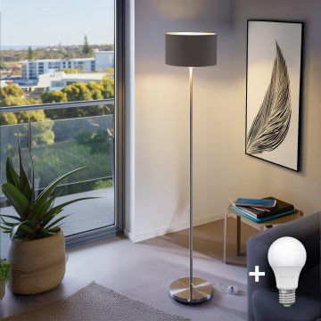 Eglo - LED  Stojacia lampa TUNJA 1xE27/60W/230V matný chróm/hnedá