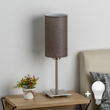 Eglo - LED  Stolná lampa TUNJA 1xE27/60W/230V 26,5 cm matný chróm/hnedá