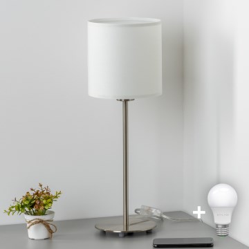 Eglo - LED  Stolná lampa TUNJA 1xE27/60W/230V 38,5 cm matný chróm/biela