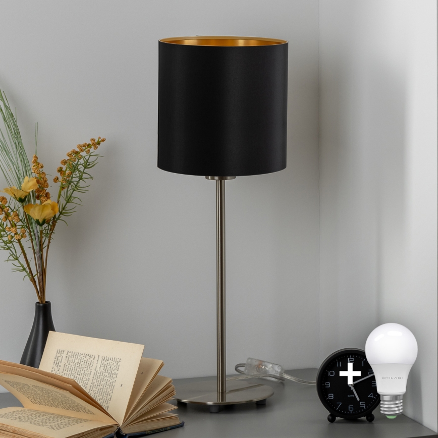 Eglo - LED  Stolná lampa TUNJA 1xE27/60W/230V 38,5 cm matný chróm/čierna