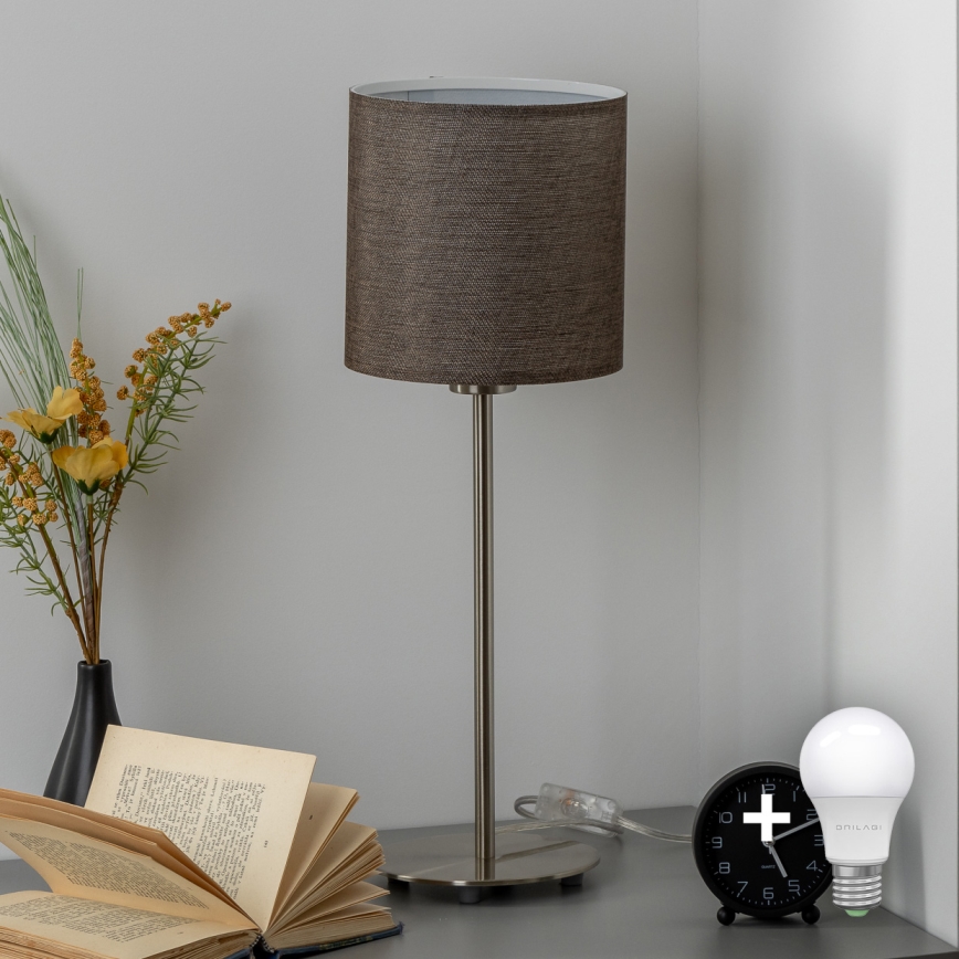 Eglo - LED  Stolná lampa TUNJA 1xE27/60W/230V 38,5 cm matný chróm/hnedá
