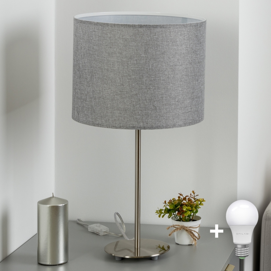 Eglo - LED  Stolná lampa TUNJA 1xE27/60W/230V 38,5 cm matný chróm/šedá