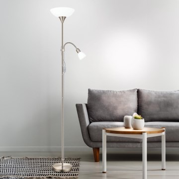 EGLO - Stojacia lampa 1xE27/60W + 1xE14/25W matný chróm