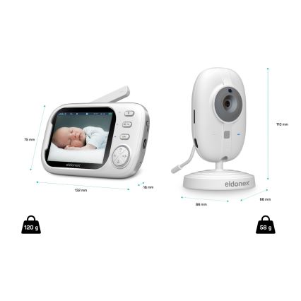 ELDONEX EBM-1010-WH - Detská pestúnka s monitorom 5V/2000 mAh