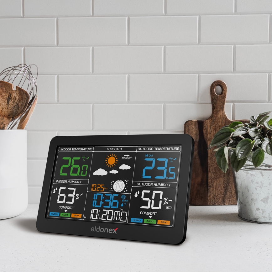 ELDONEX EWS-1010-BK - Meteostanica s LCD displejom 2xAAA čierna