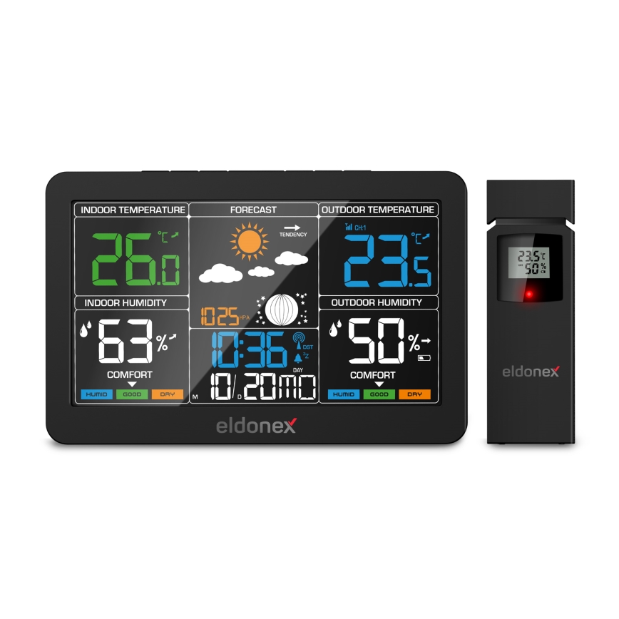 ELDONEX EWS-1010-BK - Meteostanica s LCD displejom 2xAAA čierna