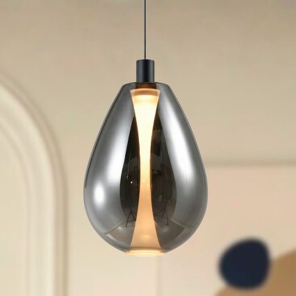 Elegantný závesný luster na lane DENSO 1xGU10/10W/230V pr. 30 cm, čierny chróm