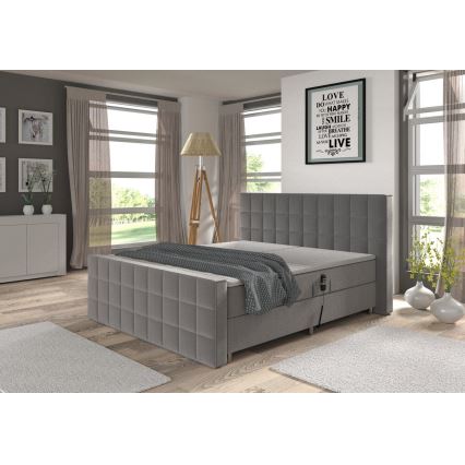 Elektrická polohovacia čalúnená posteľ s matracmi a topperom HELEN 180x200 cm sivá