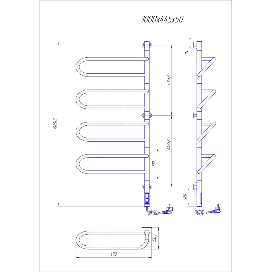 Elektrický otočný sušiak na uteráky ELECTRA 120W/230V 100x44,5 cm nerez/chróm pravostranný