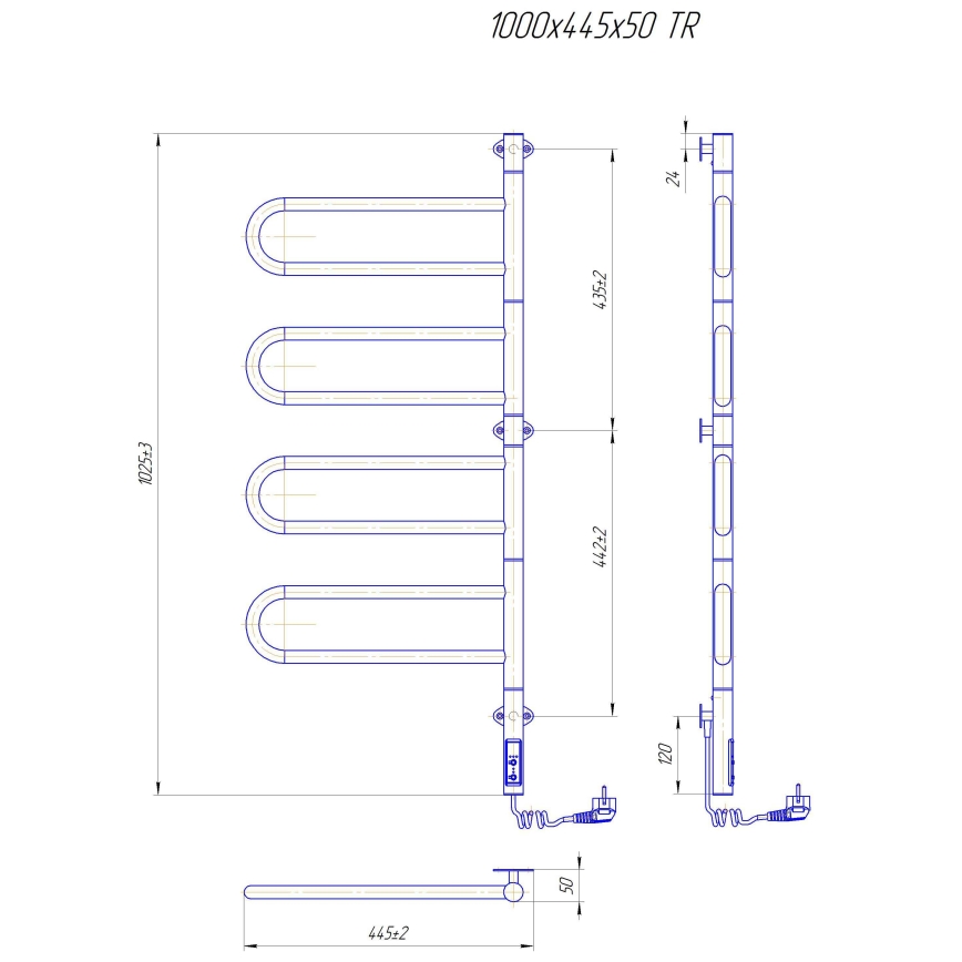 Elektrický otočný sušiak na uteráky TRISTAR 105W/230V 100x44,5cm IP44 nerez/lesklý chróm