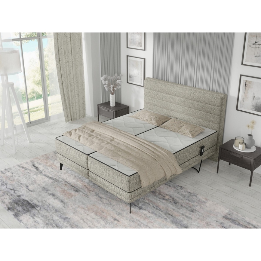 Elektricky polohovateľná čalúnená posteľ s matracmi MILA 180x200 cm sivá