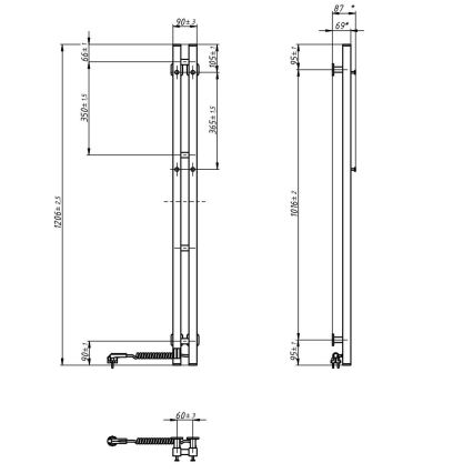 Elektrický sušiak na uteráky s termostatom SILOUETTE 187W/230V 120,6 cm IP44 biela pravá hranatý