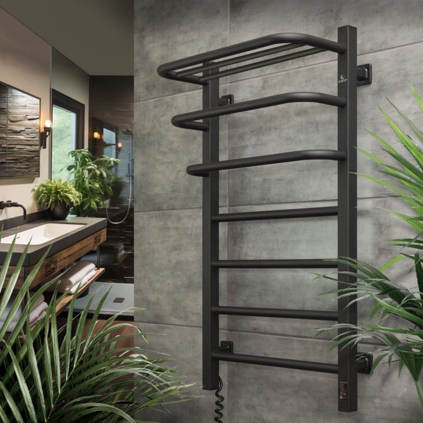 Elektrický sušiak na uteráky s termostatom FORTIS 155W 80x48 cm čierny pravý