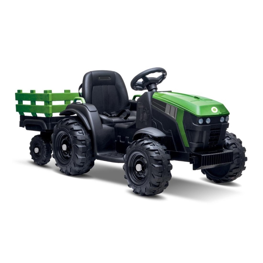 Elektrický traktor s vozíkom 2x30W/7000 mAh čierna/zelená + diaľkové ovládanie