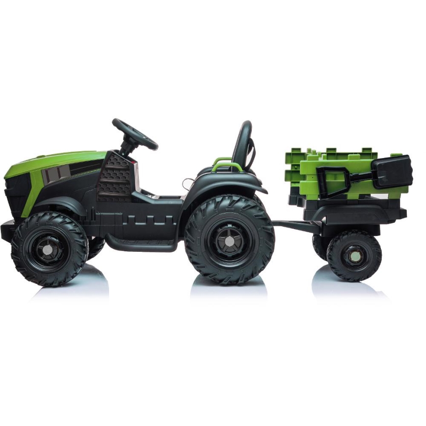 Elektrický traktor s vozíkom 2x30W/7000 mAh čierna/zelená + diaľkové ovládanie