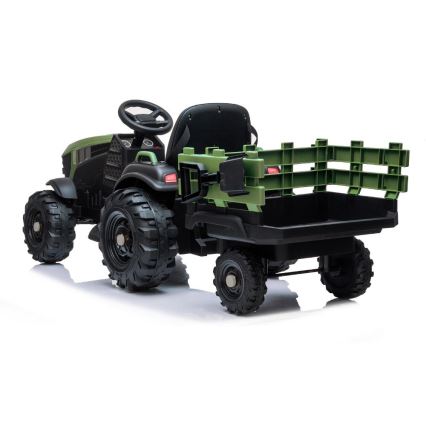 Elektrický traktor s vozíkom 2x30W/7000 mAh čierna/zelená + diaľkové ovládanie