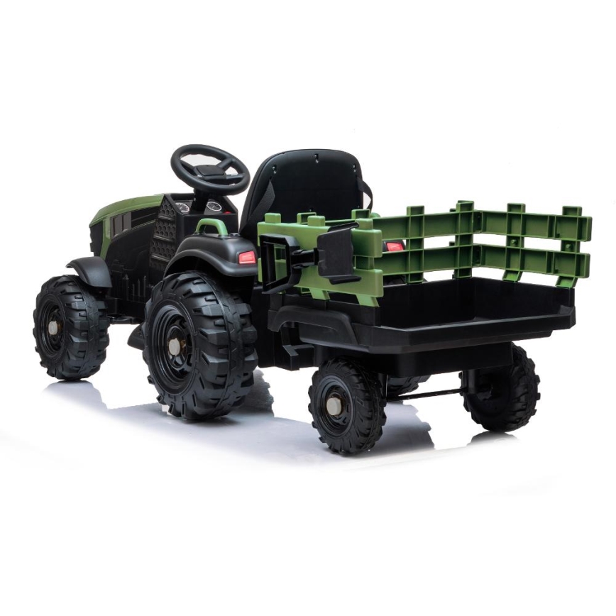 Elektrický traktor s vozíkom 2x30W/7000 mAh čierna/zelená + diaľkové ovládanie