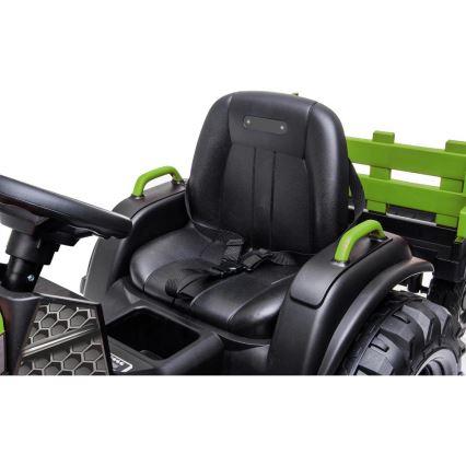 Elektrický traktor s vozíkom 2x30W/7000 mAh čierna/zelená + diaľkové ovládanie