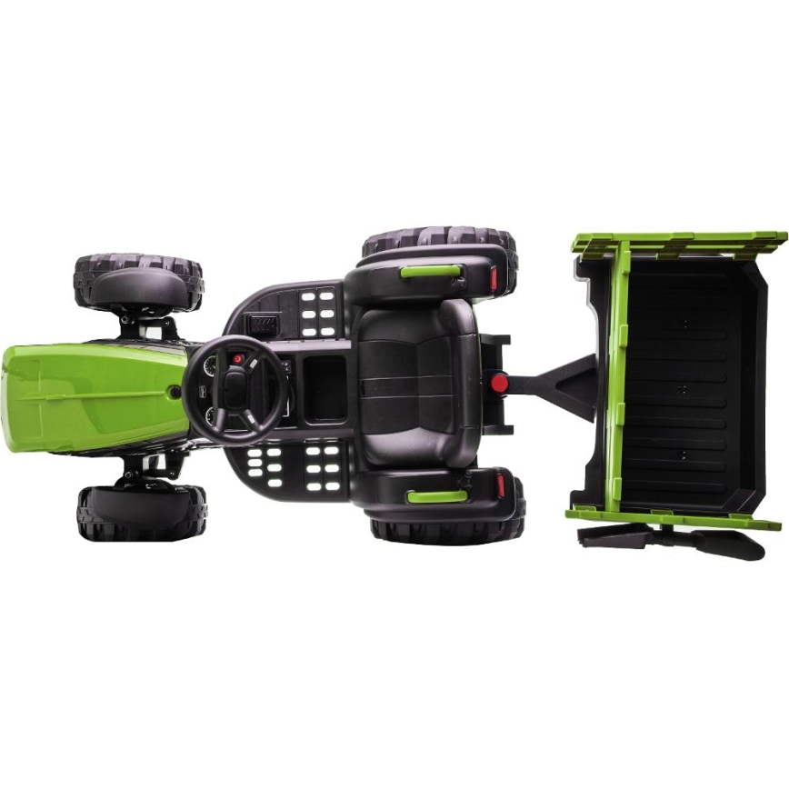 Elektrický traktor s vozíkom 2x30W/7000 mAh čierna/zelená + diaľkové ovládanie