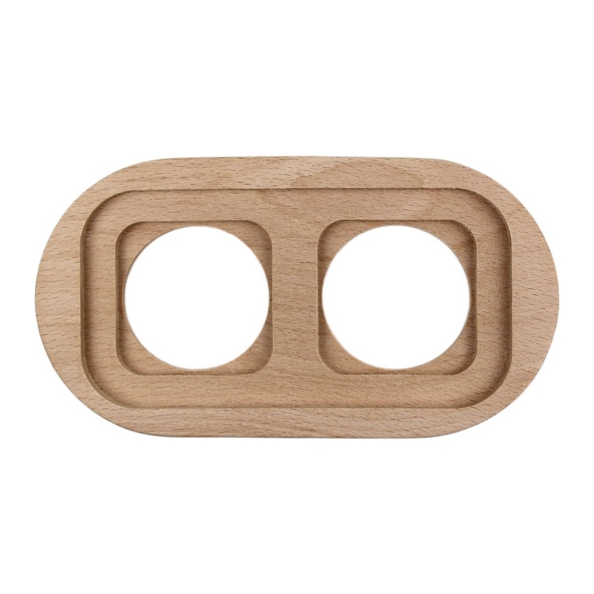 Elhard - Dvojitá keramická retro domová zásuvka s rámčekom SCHUKO 230V biela/svetlé drevo