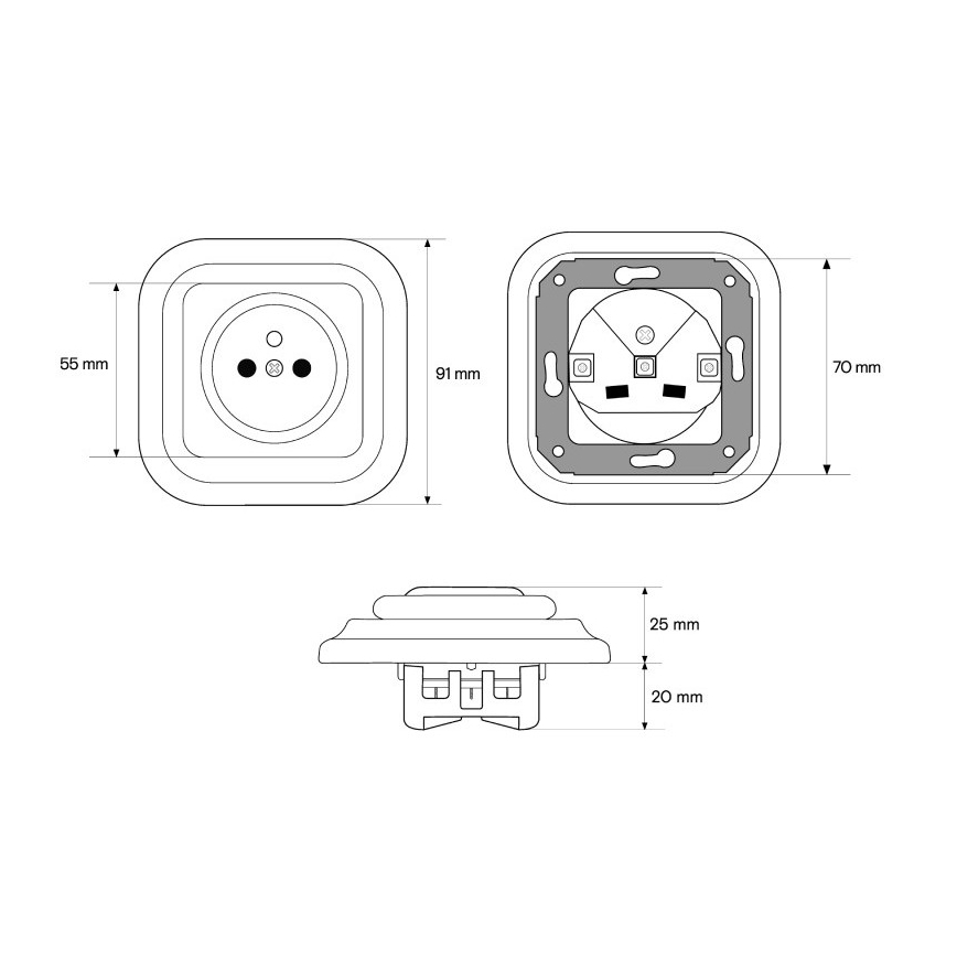Elhard - Keramická retro domová zásuvka bez rámčeka 230 V biela