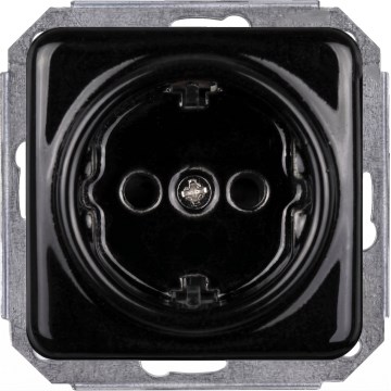 Elhard - Keramická retro domová zásuvka bez rámčeka SCHUKO 230 V čierna